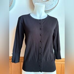 Philosophy  sz M Women's Black Button-Front Knit Cardigan Three-Quarter Sleeves
